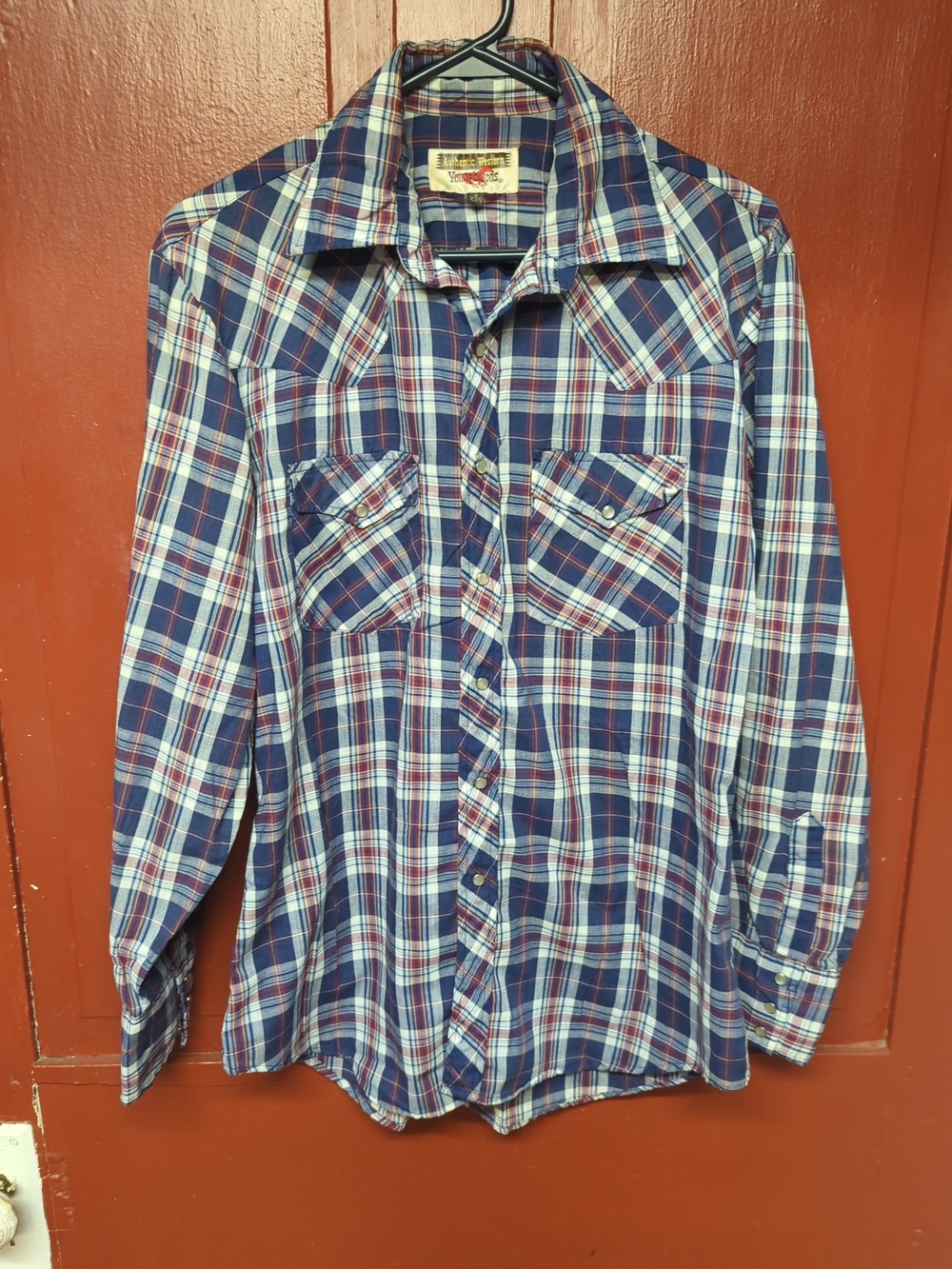 Young Bloods Men's Blue & White Plaid Western Shirt with Pearl Snap Buttons